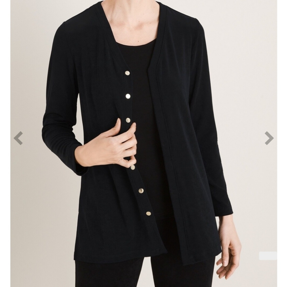 Chico’s Travelers Classic Black Button-Front Cardigan Sz 3 16/18 Slinky Scuba